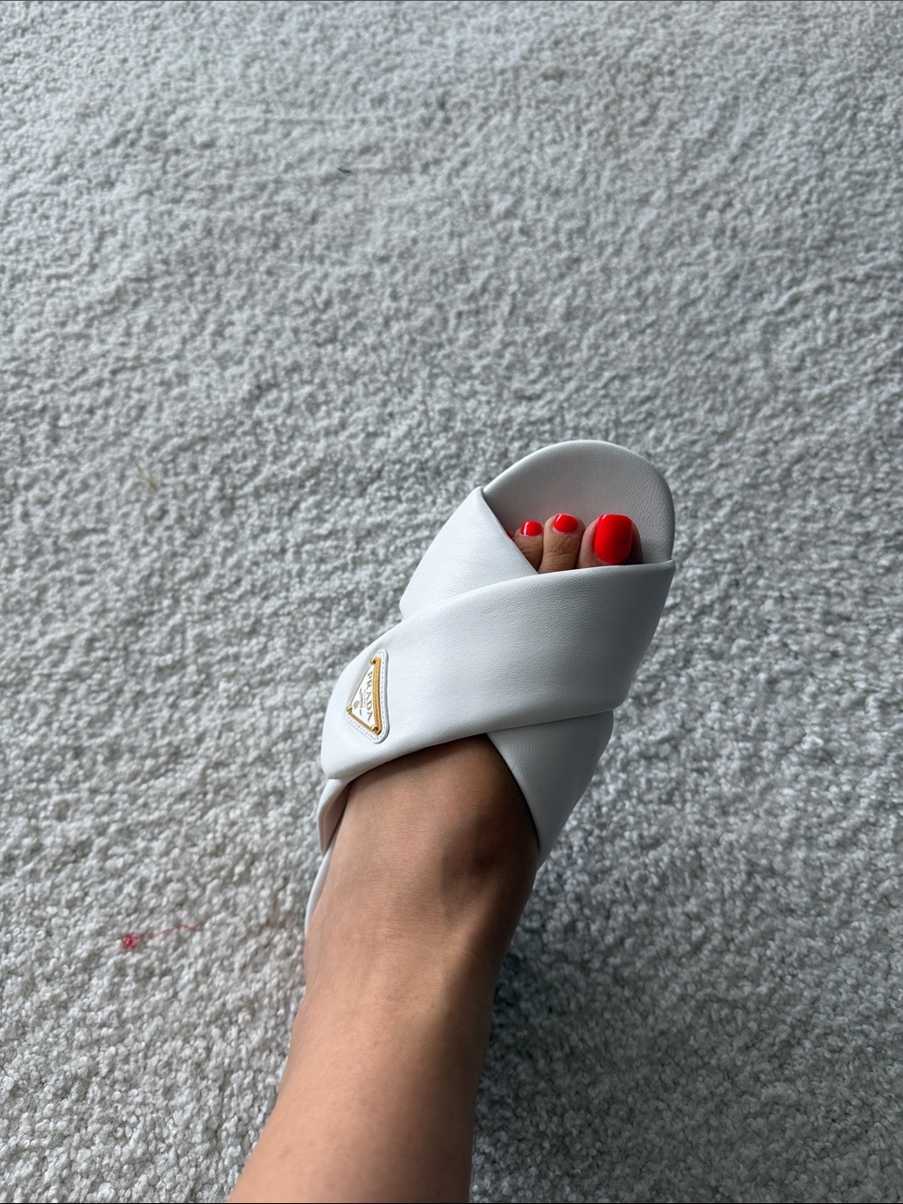 BNIB PRADA - White Napa Leather Criss Cross Slides 6.5 - Picture 3 of 5